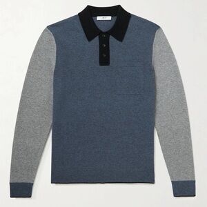 Blue and Gray Polo Sweater with Classic Knit Design. Size M.